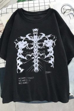 Gothic Y2K Ribcage T-Shirt - Black | 90s Grunge, Retro, Pastel Goth, Y2K Fashion