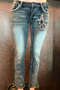 Gothic Y2K Skull Embroidered Jeans - Retro 90s Grunge Fashion for Summer and Party Outfits