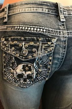 Gothic Y2K Skull Embroidered Jeans - Retro 90s Grunge Fashion for Summer and Party Outfits