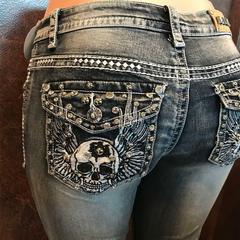Gothic Y2K Skull Embroidered Jeans - Retro 90s Grunge Fashion for Summer and Party Outfits