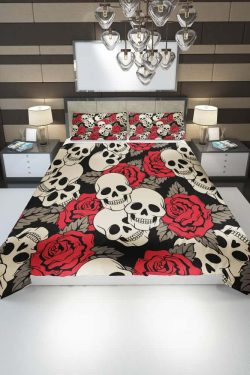 Gothic Y2K Skull Rose Duvet Cover Set - Retro 90s Grunge Pastel Goth Bedding