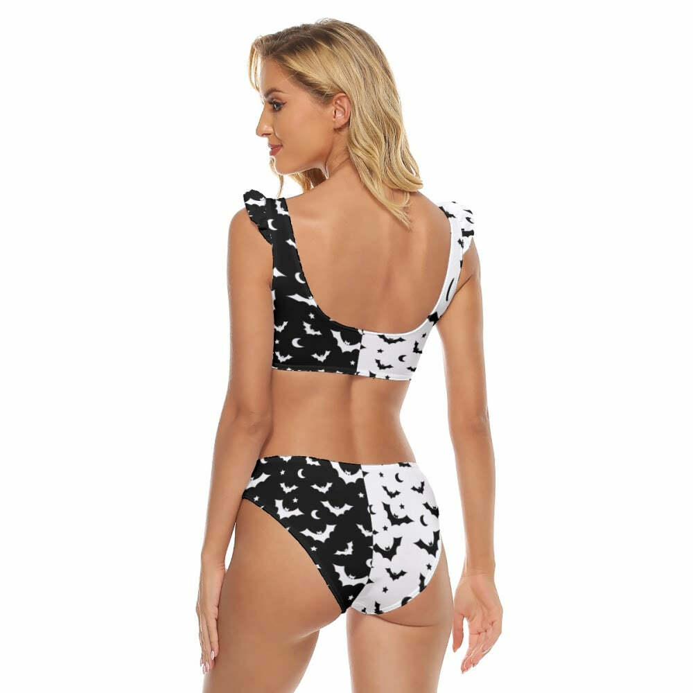 Gothic Y2K Two Tone Ruffle Strap Bikini Set - Retro 90s Grunge Summer Beach Outfit