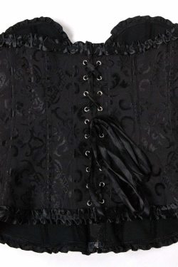 Gothic Y2K Vampire Corset Bustier Floral Satin Black - 90s Grunge Summer Party Outfit