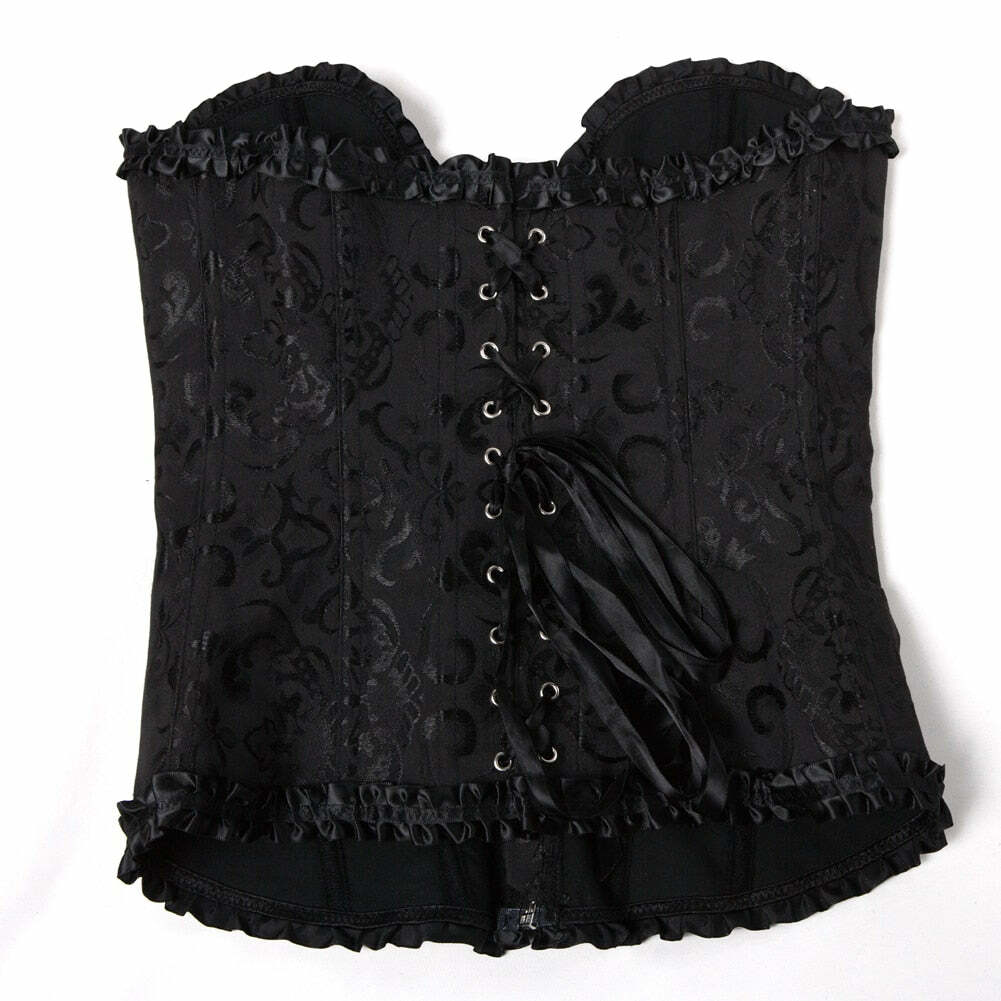 Gothic Y2K Vampire Corset Bustier Floral Satin Black - 90s Grunge Summer Party Outfit