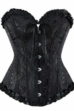 Gothic Y2K Vampire Corset Bustier Floral Satin Black - 90s Grunge Summer Party Outfit