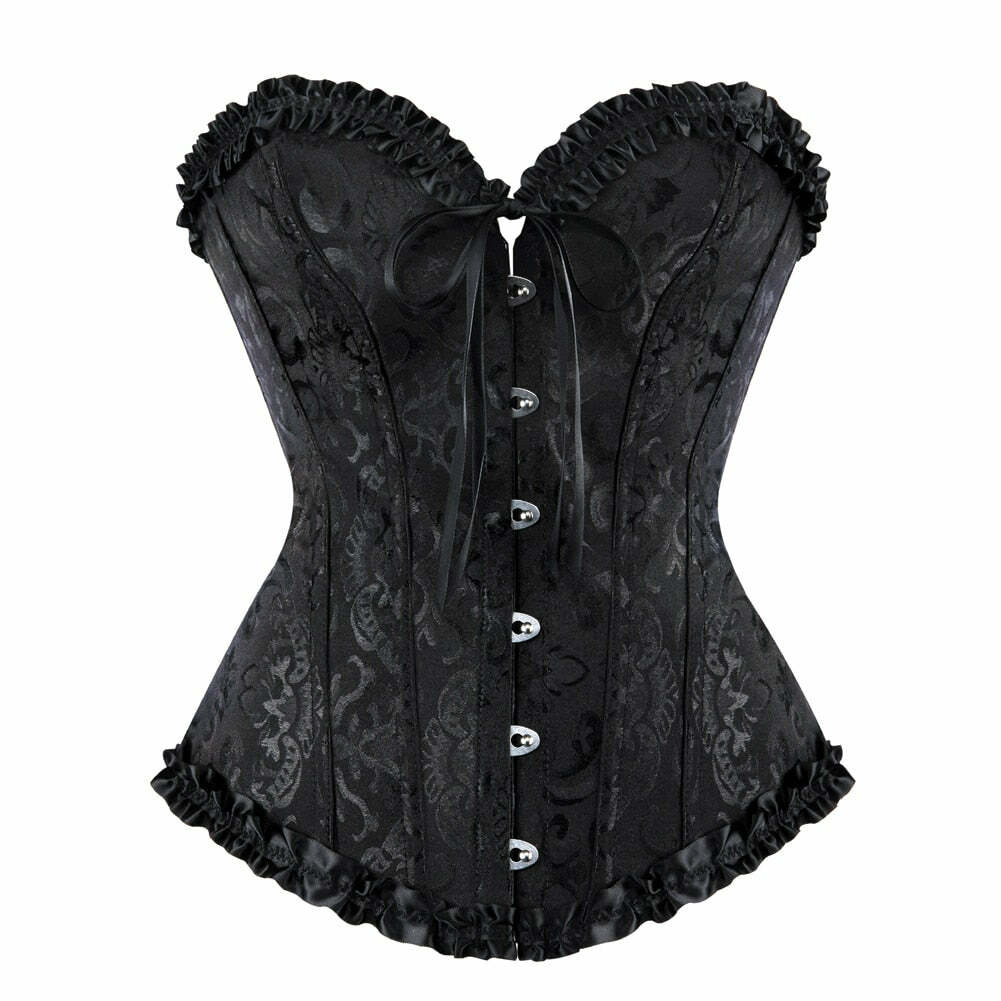 Gothic Y2K Vampire Corset Bustier Floral Satin Black - 90s Grunge Summer Party Outfit