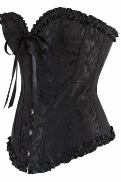 Gothic Y2K Vampire Corset Bustier Floral Satin Black - 90s Grunge Summer Party Outfit