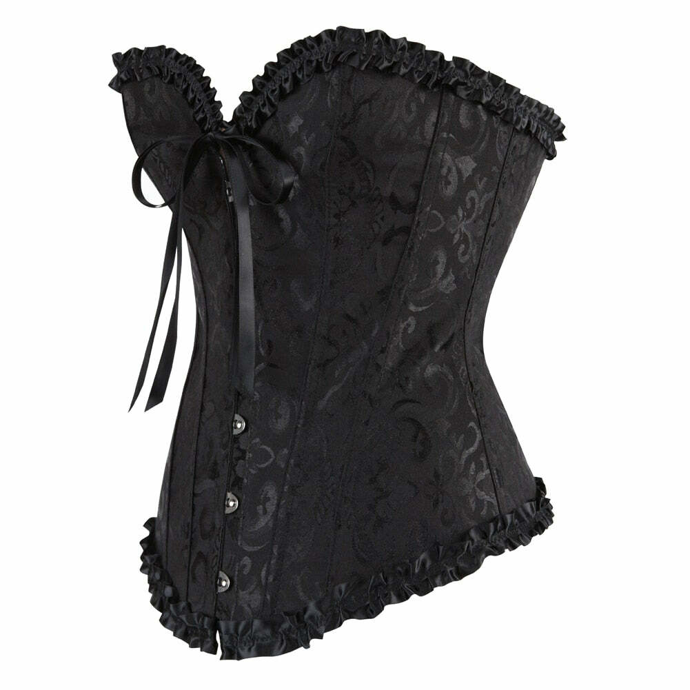 Gothic Y2K Vampire Corset Bustier Floral Satin Black - 90s Grunge Summer Party Outfit