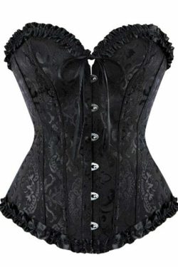 Gothic Y2K Vampire Corset Bustier Floral Satin Black - 90s Grunge Summer Party Outfit
