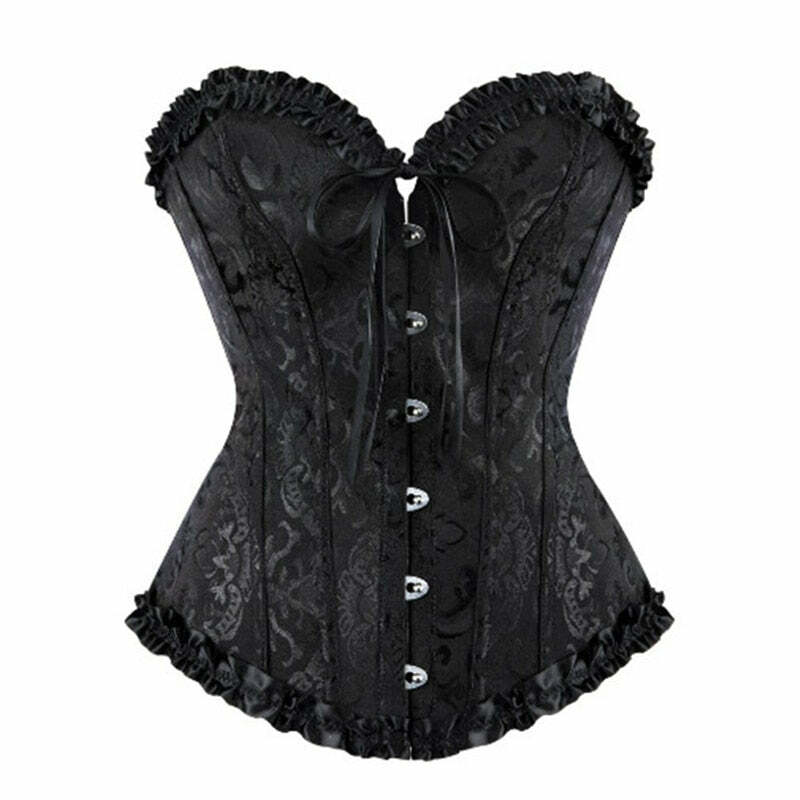Gothic Y2K Vampire Corset Bustier Floral Satin Black - 90s Grunge Summer Party Outfit