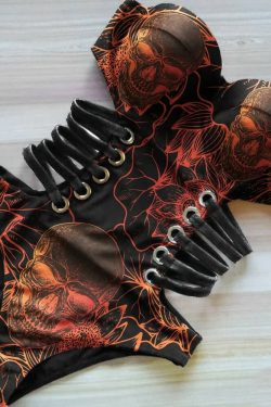 Gradient Skull Flower Monokini - Y2K Summer Grunge 90s Retro Goth Swimsuit