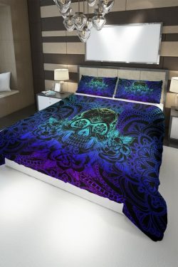 Gradient Sugar Skull Mandala Rose Duvet Cover Set - Y2K Grunge, 90s Retro, Pastel Goth, Summer Vibes