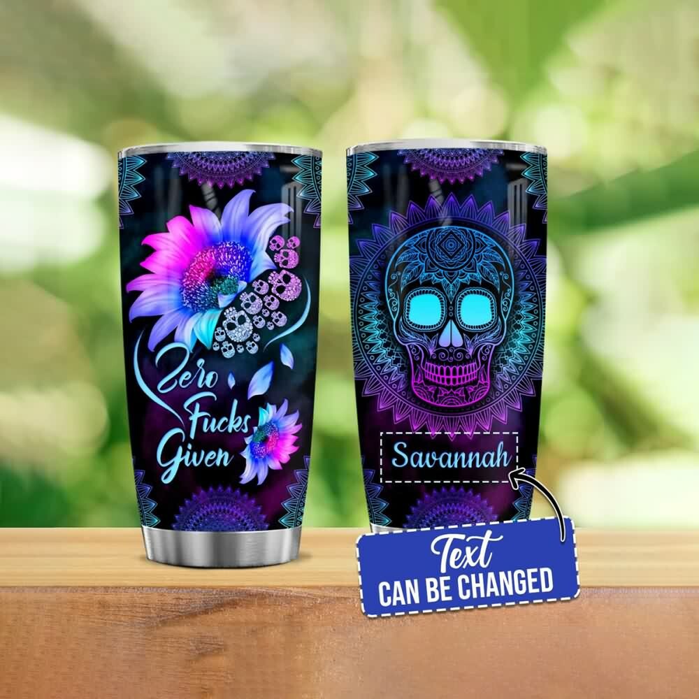 Gradient Sunflower Skull Stainless Steel Tumbler - Y2K Grunge, 90s Retro, Pastel Goth Style