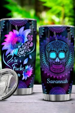 Gradient Sunflower Skull Stainless Steel Tumbler - Y2K Grunge, 90s Retro, Pastel Goth Style