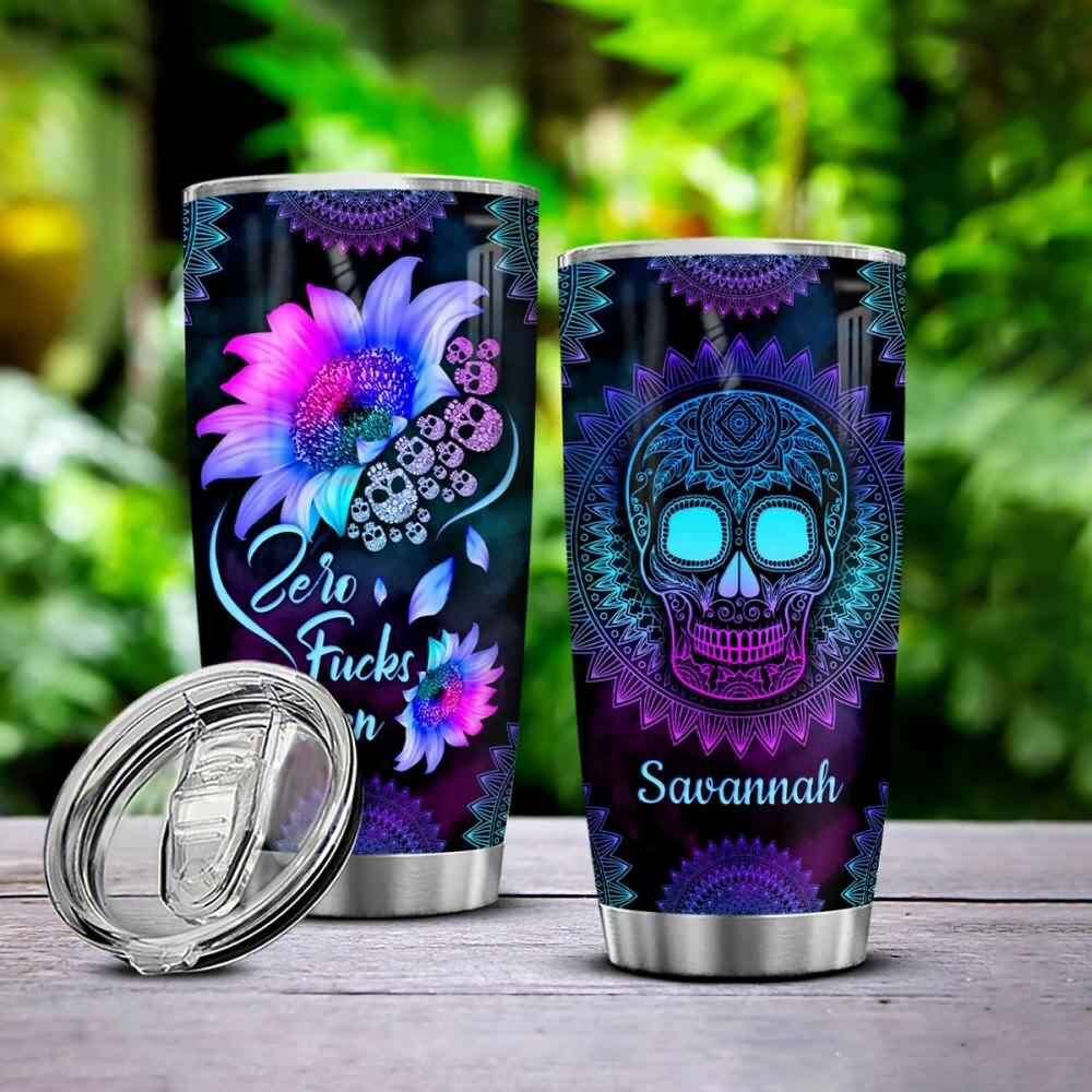 Gradient Sunflower Skull Stainless Steel Tumbler - Y2K Grunge, 90s Retro, Pastel Goth Style