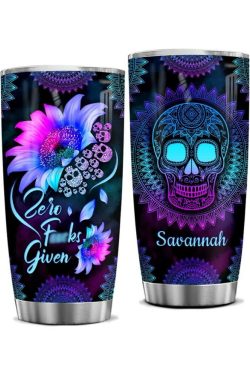 Gradient Sunflower Skull Stainless Steel Tumbler - Y2K Grunge, 90s Retro, Pastel Goth Style