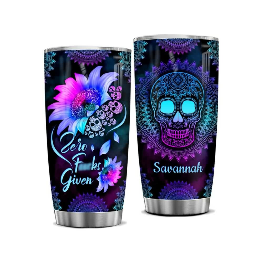 Gradient Sunflower Skull Stainless Steel Tumbler - Y2K Grunge, 90s Retro, Pastel Goth Style