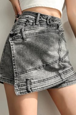 Gray Denim Mini Skirt - Y2K Summer Grunge Outfit, 90s Fashion, Retro Style, Y2K Skirt Outfit