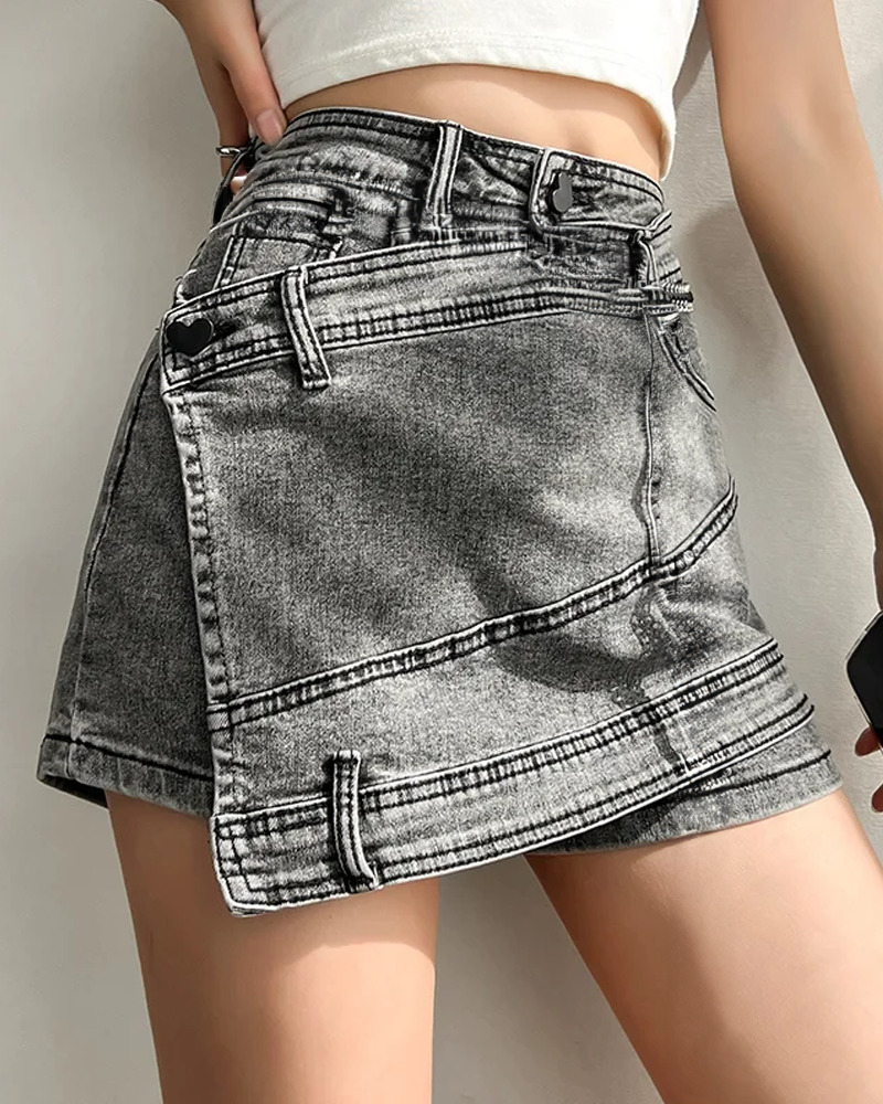 Gray Denim Mini Skirt - Y2K Summer Grunge Outfit, 90s Fashion, Retro Style, Y2K Skirt Outfit