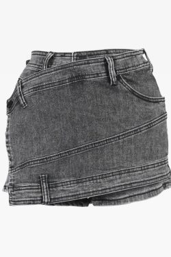 Gray Denim Mini Skirt - Y2K Summer Grunge Outfit, 90s Fashion, Retro Style, Y2K Skirt Outfit