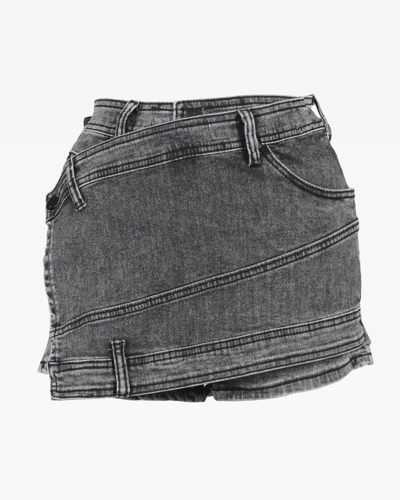 Gray Denim Mini Skirt - Y2K Summer Grunge Outfit, 90s Fashion, Retro Style, Y2K Skirt Outfit