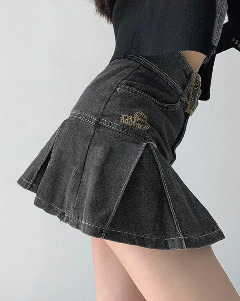 Gray Denim Skirt - Y2K Summer Grunge Outfit, 90s Fashion, Retro Style, Y2K Club & Party Look