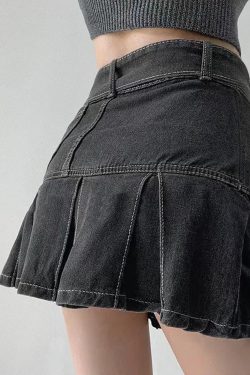 Gray Denim Skirt - Y2K Summer Grunge Outfit, 90s Fashion, Retro Style, Y2K Club & Party Look