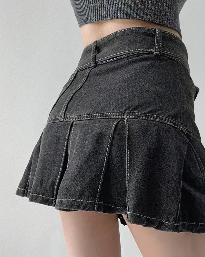 Gray Denim Skirt - Y2K Summer Grunge Outfit, 90s Fashion, Retro Style, Y2K Club & Party Look