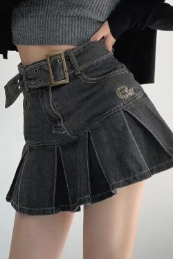 Gray Denim Skirt - Y2K Summer Grunge Outfit, 90s Fashion, Retro Style, Y2K Club & Party Look