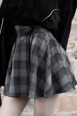 Gray Gothic Grunge Plaid Mini Skirt - Y2K Summer Outfit, 90s Fashion, Retro Style