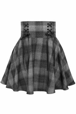 Gray Gothic Grunge Plaid Mini Skirt - Y2K Summer Outfit, 90s Fashion, Retro Style