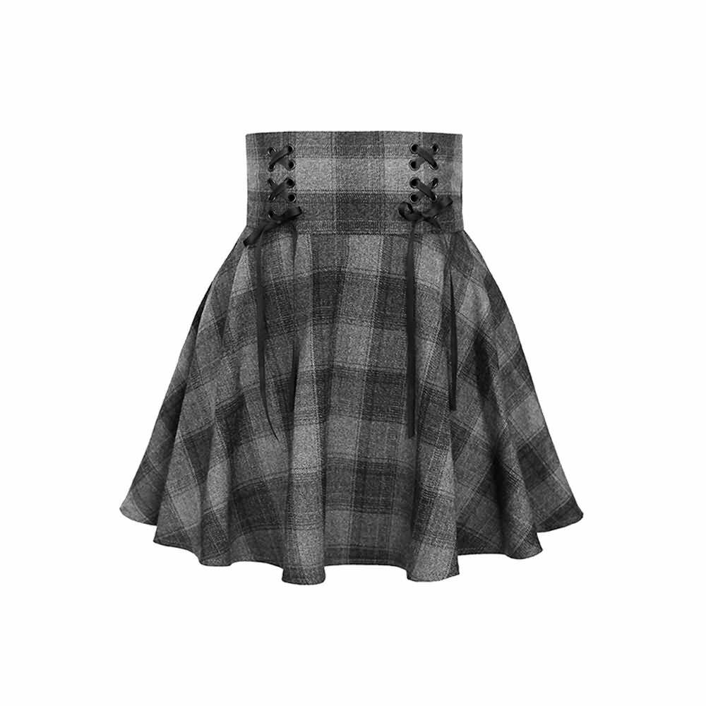 Gray Gothic Grunge Plaid Mini Skirt - Y2K Summer Outfit, 90s Fashion, Retro Style