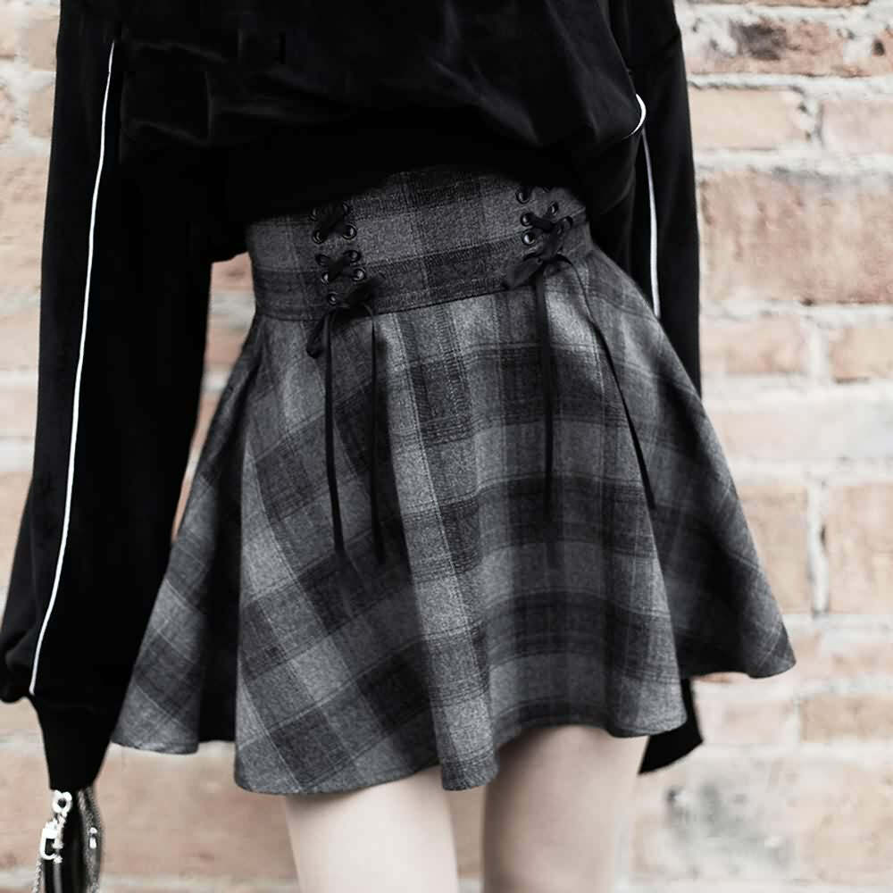 Gray Gothic Grunge Plaid Mini Skirt - Y2K Summer Outfit, 90s Fashion, Retro Style