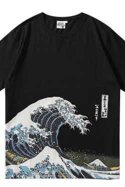 Great Wave Fitted Tee - Y2K Summer, 90s Grunge, Retro Style, Baby Tees, Y2K Popstar Outfit