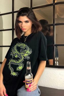 Green Dragon Print Shirt - Y2K Summer Grunge, 90s Retro, Gothic Y2K, Y2K Club & Party Outfits