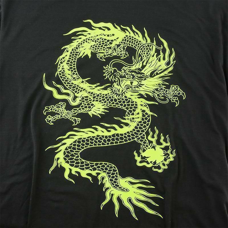 Green Dragon Print Shirt - Y2K Summer Grunge, 90s Retro, Gothic Y2K, Y2K Club & Party Outfits
