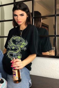 Green Dragon Print Shirt - Y2K Summer Grunge, 90s Retro, Gothic Y2K, Y2K Club & Party Outfits