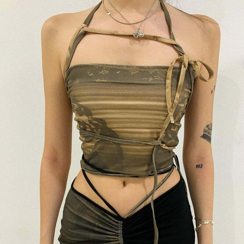 Green Fairy Grunge Bandage Top - Y2K Summer Outfit, 90s Fashion, Retro Style, Gothic Y2K