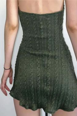 Green Fairy Grunge Halter Knit Short Dress - Y2K Summer, 90s Fashion, Retro Style, Pastel Goth