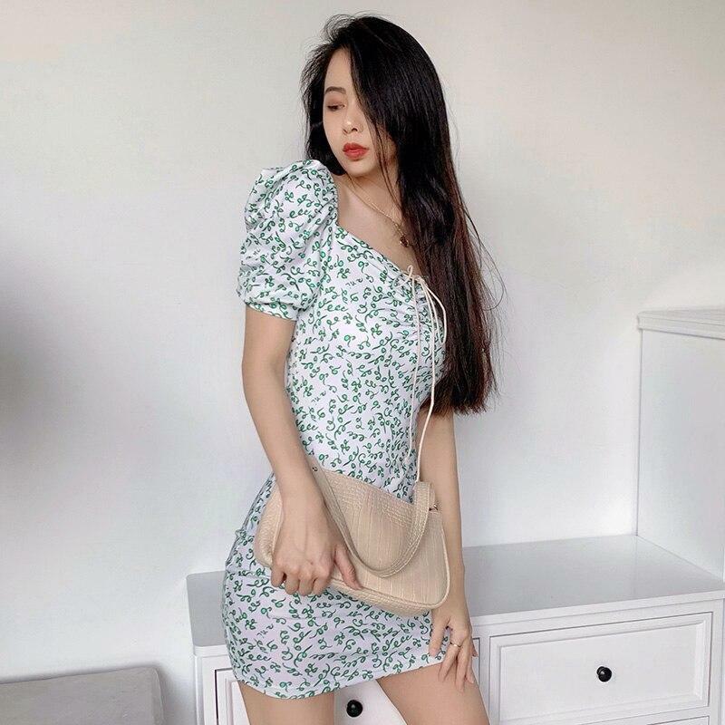 Green Floral Mini Dress - Y2K Summer Outfit, 90s Fashion, Grunge, Retro Style, Y2K Party Look