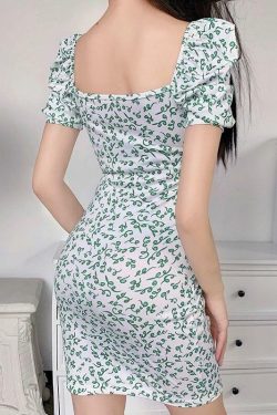 Green Floral Mini Dress - Y2K Summer Outfit, 90s Fashion, Grunge, Retro Style, Y2K Party Look