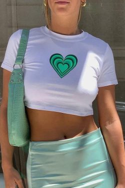 Green Heart Shirt - Y2K Summer & 90s Grunge Outfit, Retro Y2K Fashion, Baby Tees, Y2K Club