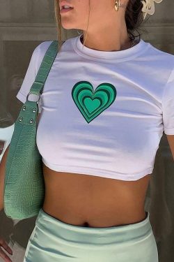 Green Heart Shirt - Y2K Summer & 90s Grunge Outfit, Retro Y2K Fashion, Baby Tees, Y2K Club