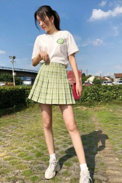 Green Pleated Plaid Korean Skirt - Y2K Summer Grunge Outfit, 90s Fashion, Retro Style