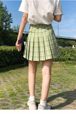 Green Pleated Plaid Korean Skirt - Y2K Summer Grunge Outfit, 90s Fashion, Retro Style