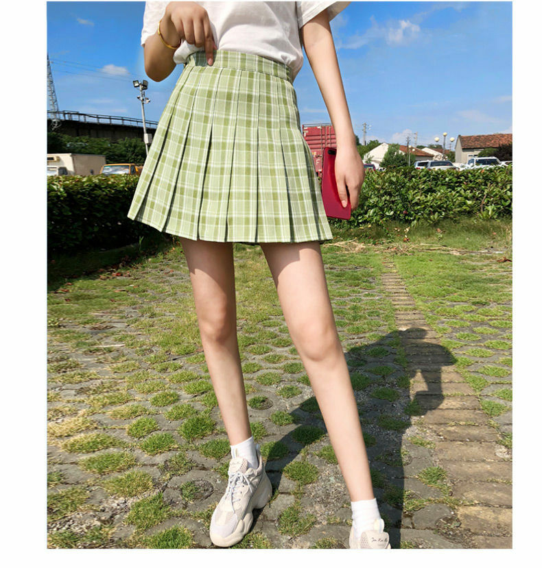 Green Pleated Plaid Korean Skirt - Y2K Summer Grunge Outfit, 90s Fashion, Retro Style