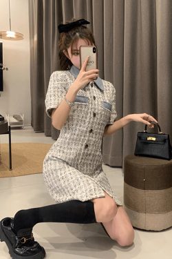 Grey Tweed Collared Dress | Y2K & 90s Fashion, Grunge, Retro, Summer & Party Outfits