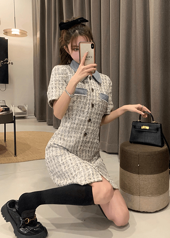 Grey Tweed Collared Dress | Y2K & 90s Fashion, Grunge, Retro, Summer & Party Outfits