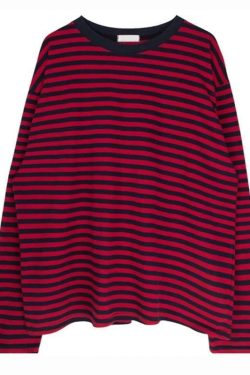 Grunge Red Striped Long-Sleeved Shirt - Y2K Summer, 90s Fashion, Retro, Goth, Party Outfit