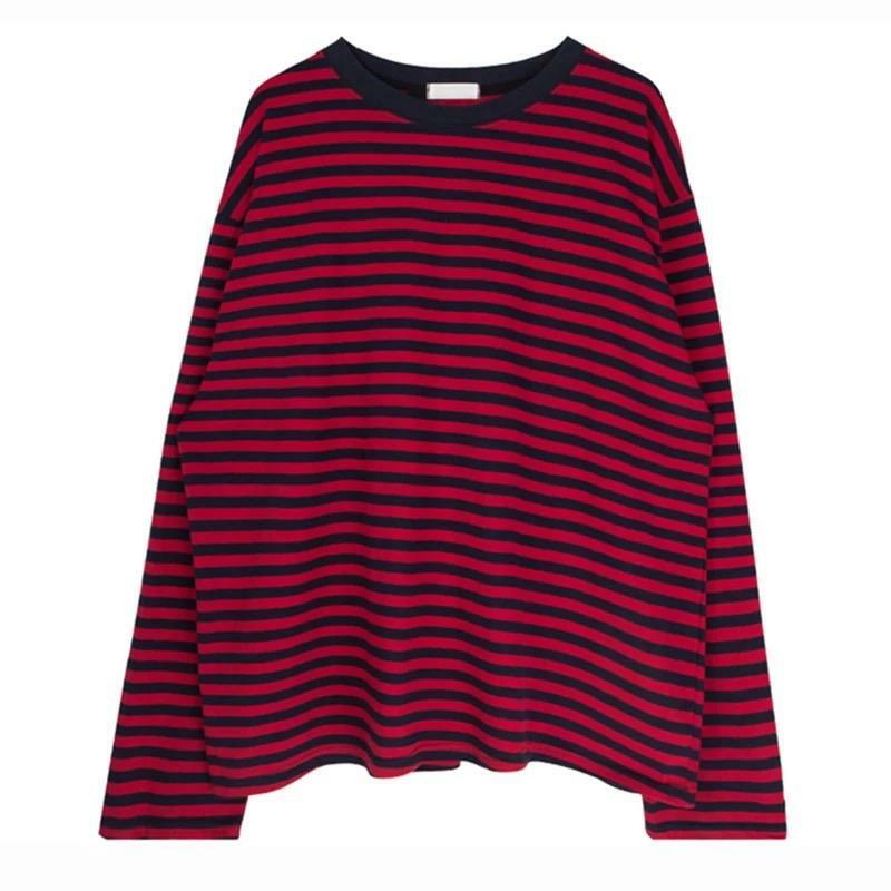 Grunge Red Striped Long-Sleeved Shirt - Y2K Summer, 90s Fashion, Retro, Goth, Party Outfit